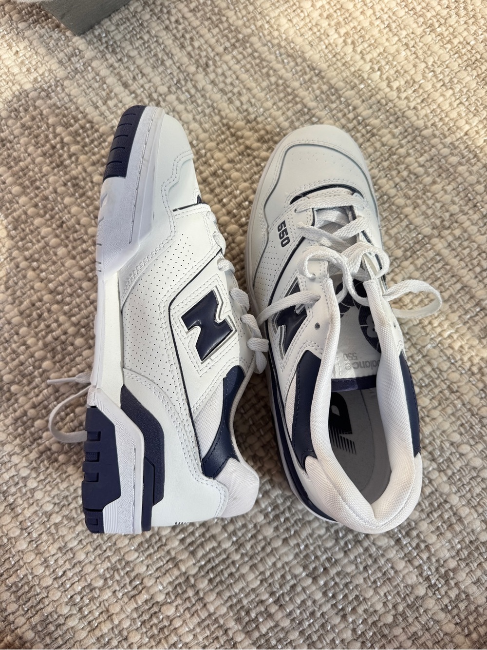 New Balance White Navy 550 Leather Sneakers - Picture 3 of 3